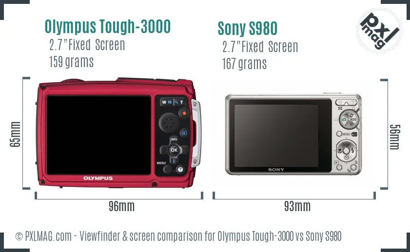 Olympus Tough-3000 vs Sony S980 Screen and Viewfinder comparison