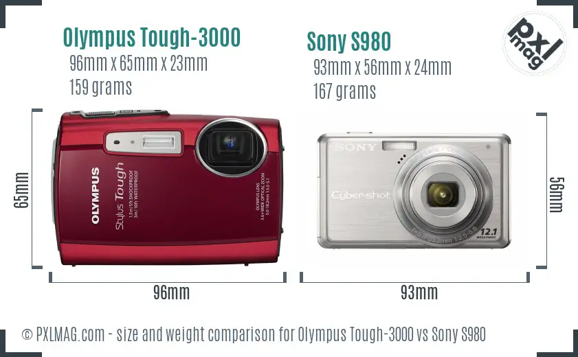 Olympus Tough-3000 vs Sony S980 size comparison