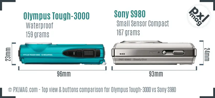 Olympus Tough-3000 vs Sony S980 top view buttons comparison