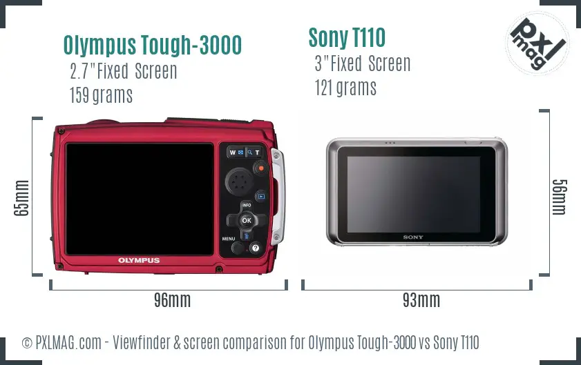 Olympus Tough-3000 vs Sony T110 Screen and Viewfinder comparison