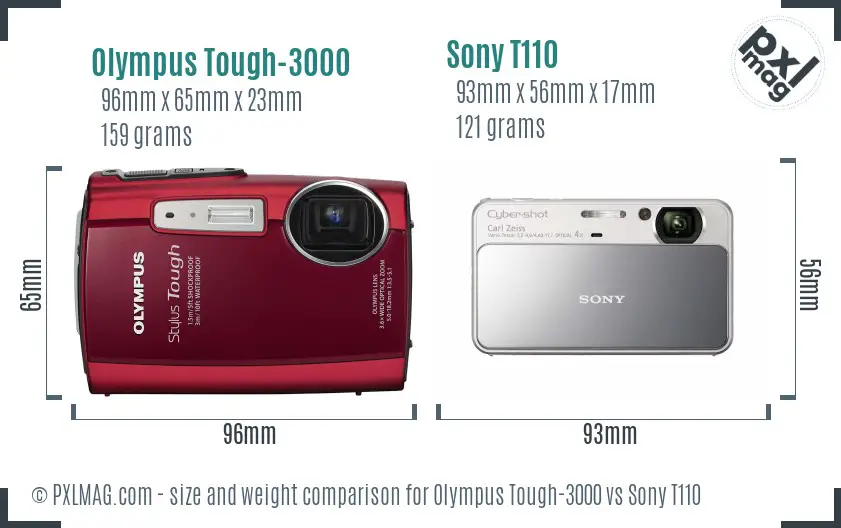 Olympus Tough-3000 vs Sony T110 size comparison