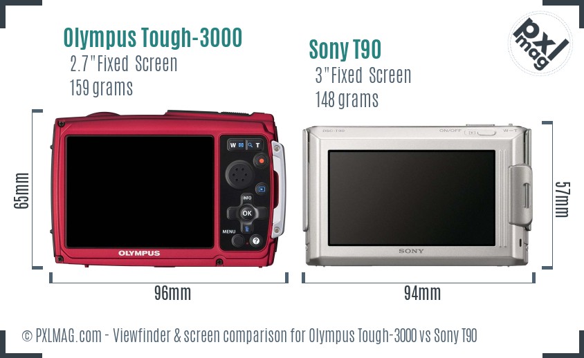 Olympus Tough-3000 vs Sony T90 Screen and Viewfinder comparison