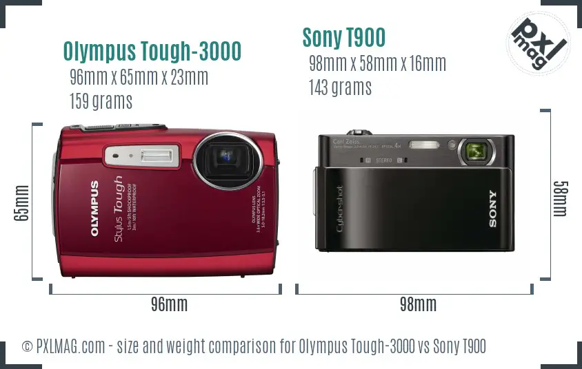 Olympus Tough-3000 vs Sony T900 size comparison