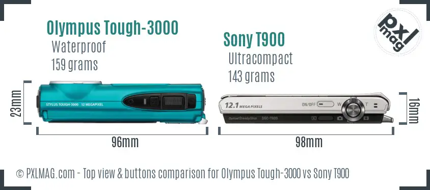 Olympus Tough-3000 vs Sony T900 top view buttons comparison