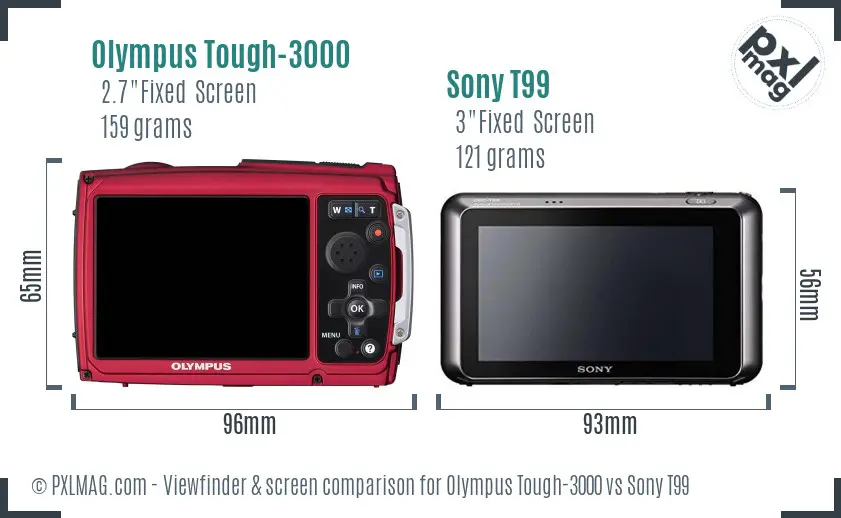 Olympus Tough-3000 vs Sony T99 Screen and Viewfinder comparison