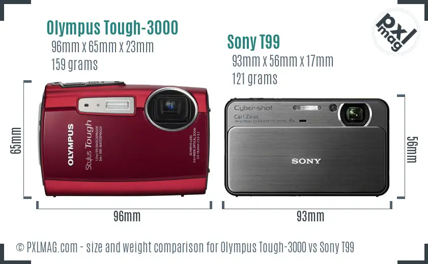 Olympus Tough-3000 vs Sony T99 size comparison