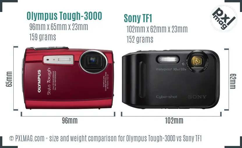 Olympus Tough-3000 vs Sony TF1 size comparison