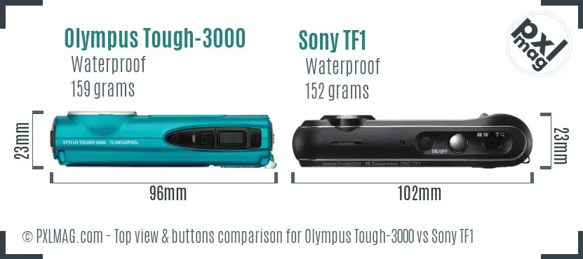 Olympus Tough-3000 vs Sony TF1 top view buttons comparison