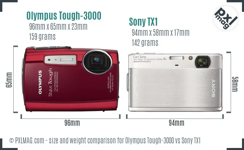 Olympus Tough-3000 vs Sony TX1 size comparison