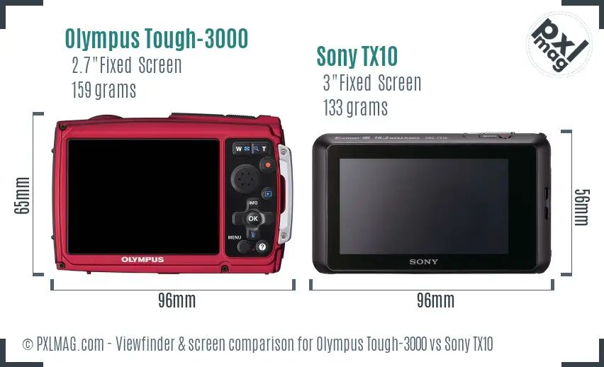 Olympus Tough-3000 vs Sony TX10 Screen and Viewfinder comparison