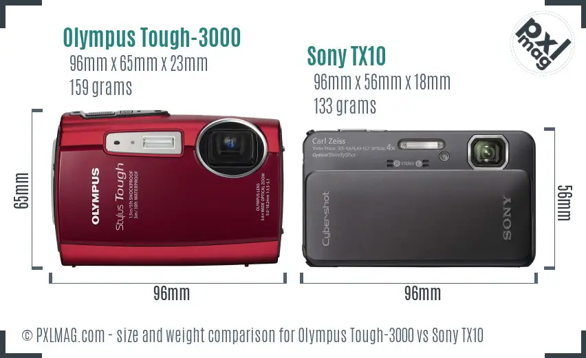 Olympus Tough-3000 vs Sony TX10 size comparison