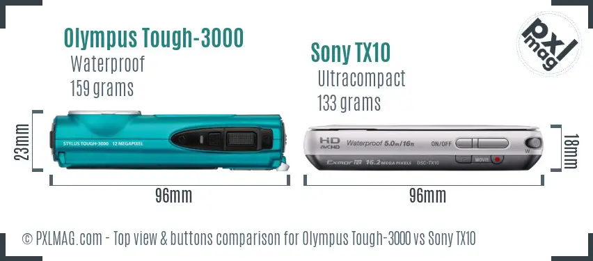 Olympus Tough-3000 vs Sony TX10 top view buttons comparison
