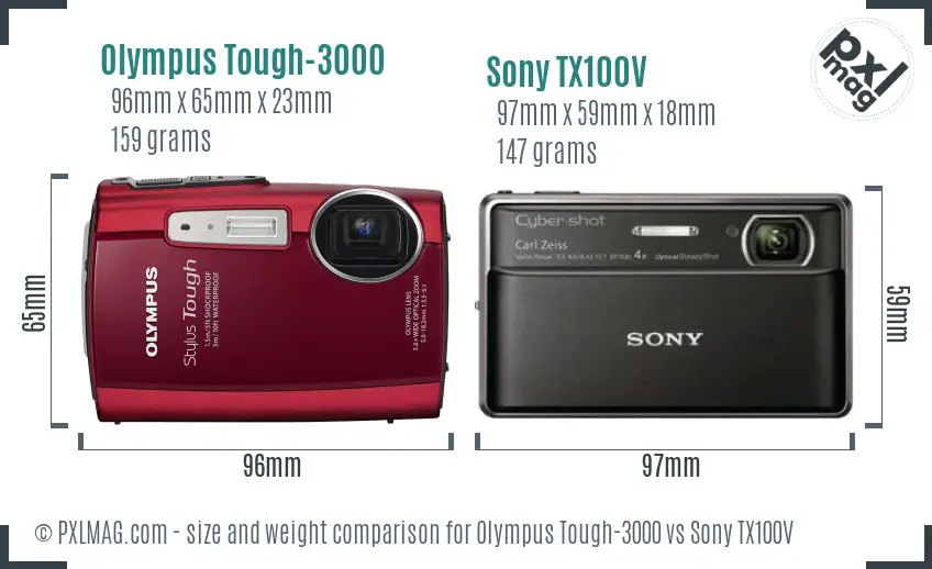 Olympus Tough-3000 vs Sony TX100V size comparison