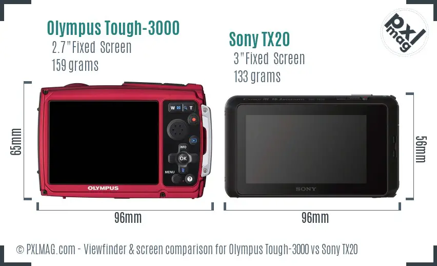 Olympus Tough-3000 vs Sony TX20 Screen and Viewfinder comparison