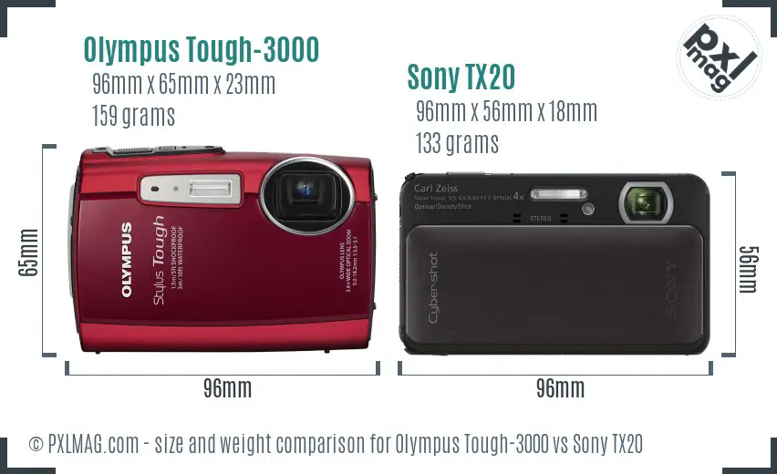 Olympus Tough-3000 vs Sony TX20 size comparison