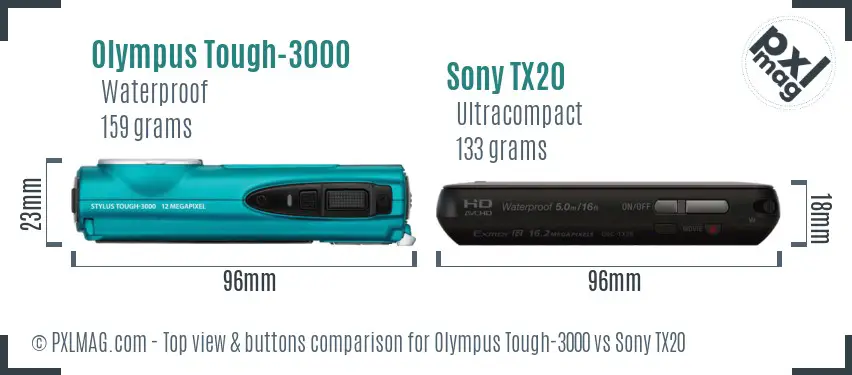 Olympus Tough-3000 vs Sony TX20 top view buttons comparison