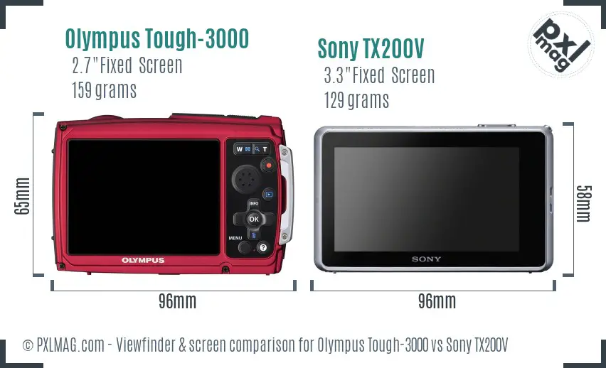 Olympus Tough-3000 vs Sony TX200V Screen and Viewfinder comparison