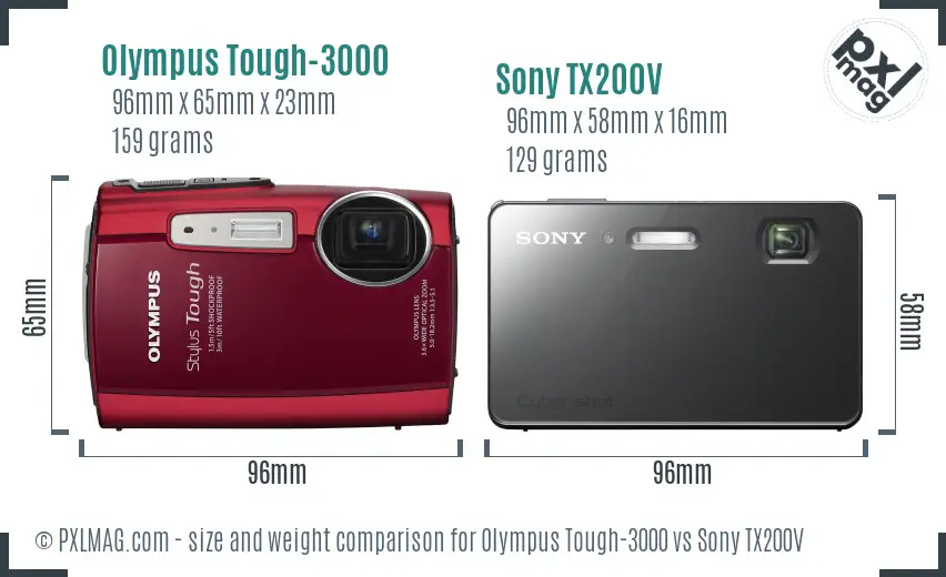 Olympus Tough-3000 vs Sony TX200V size comparison