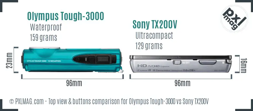 Olympus Tough-3000 vs Sony TX200V top view buttons comparison