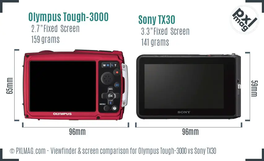 Olympus Tough-3000 vs Sony TX30 Screen and Viewfinder comparison