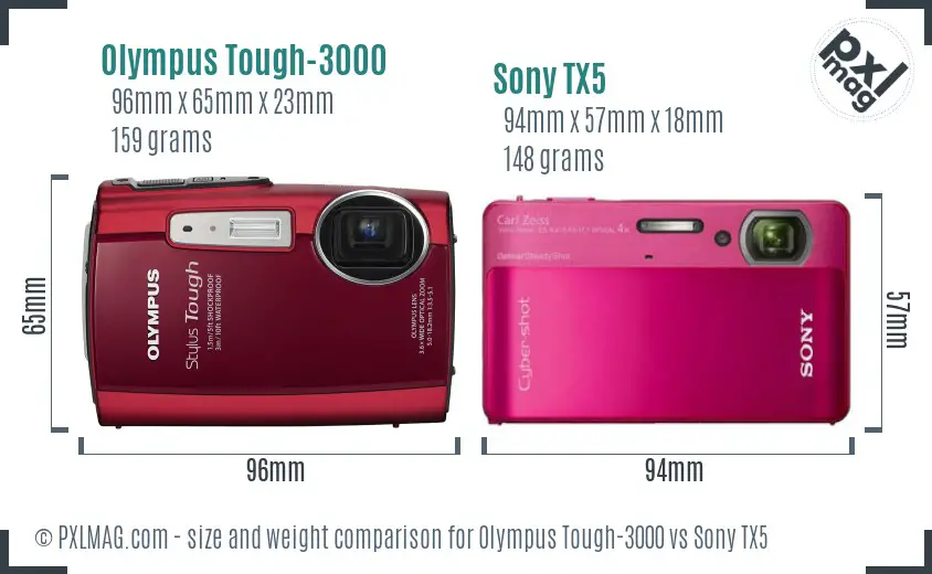 Olympus Tough-3000 vs Sony TX5 size comparison