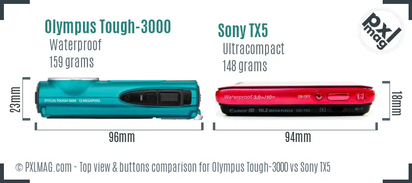 Olympus Tough-3000 vs Sony TX5 top view buttons comparison