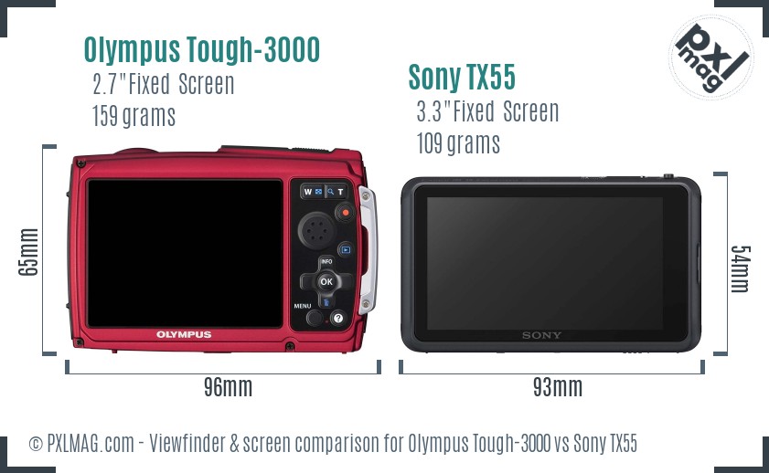 Olympus Tough-3000 vs Sony TX55 Screen and Viewfinder comparison