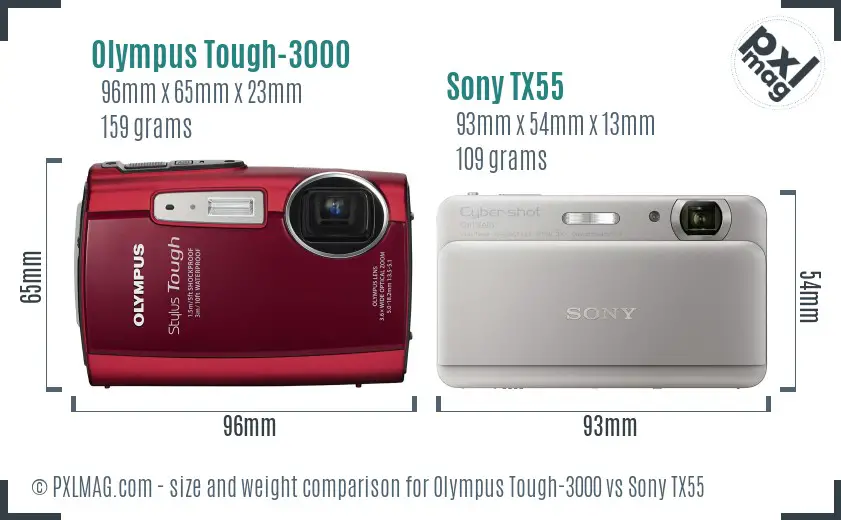 Olympus Tough-3000 vs Sony TX55 size comparison