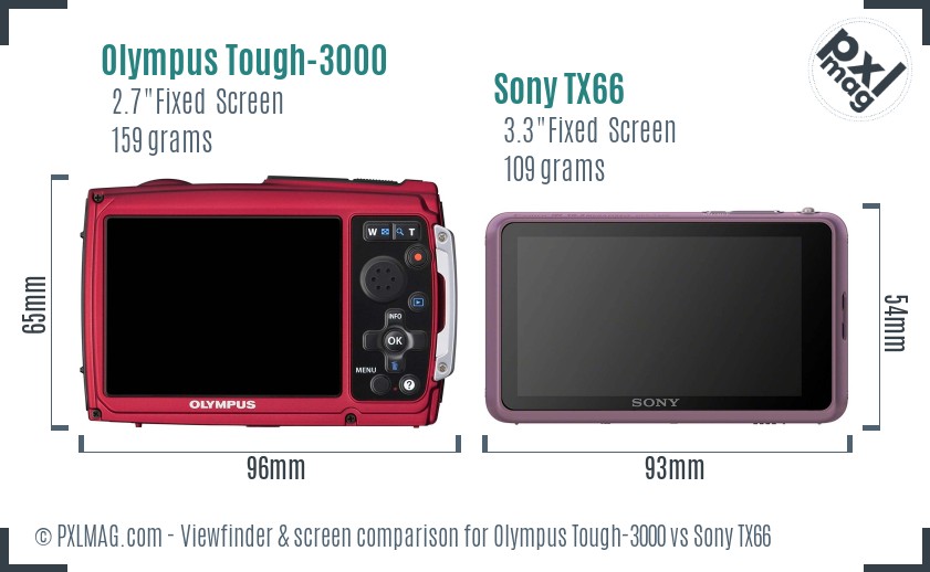 Olympus Tough-3000 vs Sony TX66 Screen and Viewfinder comparison