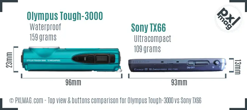 Olympus Tough-3000 vs Sony TX66 top view buttons comparison