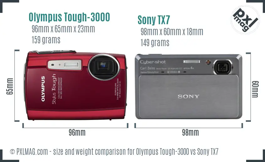 Olympus Tough-3000 vs Sony TX7 size comparison