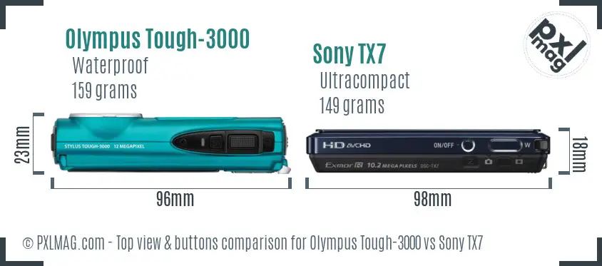 Olympus Tough-3000 vs Sony TX7 top view buttons comparison