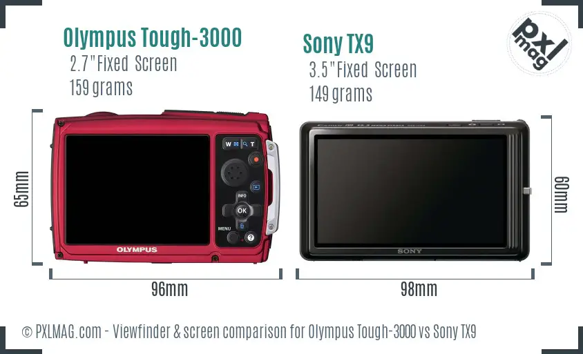 Olympus Tough-3000 vs Sony TX9 Screen and Viewfinder comparison