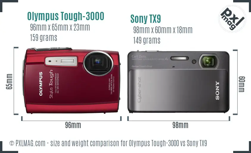Olympus Tough-3000 vs Sony TX9 size comparison
