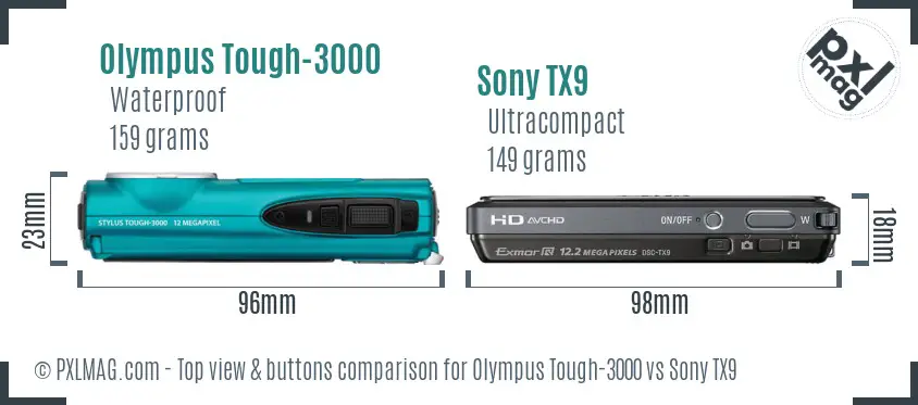Olympus Tough-3000 vs Sony TX9 top view buttons comparison