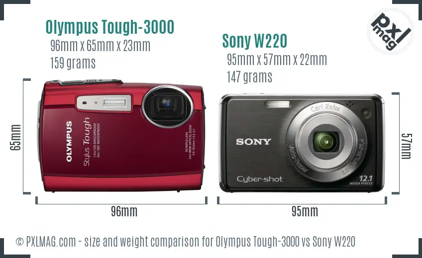 Olympus Tough-3000 vs Sony W220 size comparison