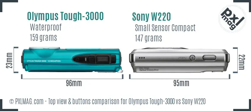 Olympus Tough-3000 vs Sony W220 top view buttons comparison