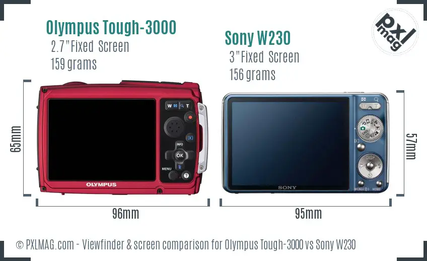 Olympus Tough-3000 vs Sony W230 Screen and Viewfinder comparison