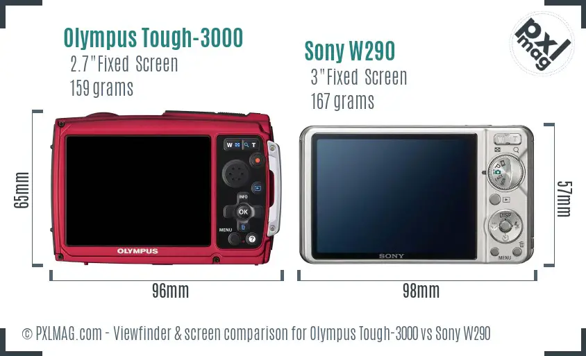 Olympus Tough-3000 vs Sony W290 Screen and Viewfinder comparison
