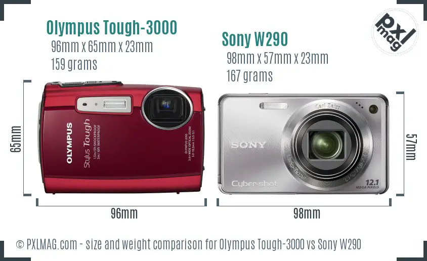 Olympus Tough-3000 vs Sony W290 size comparison