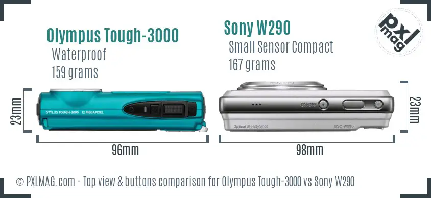Olympus Tough-3000 vs Sony W290 top view buttons comparison