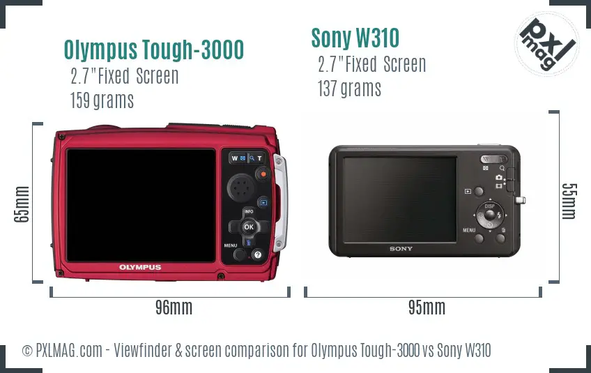 Olympus Tough-3000 vs Sony W310 Screen and Viewfinder comparison