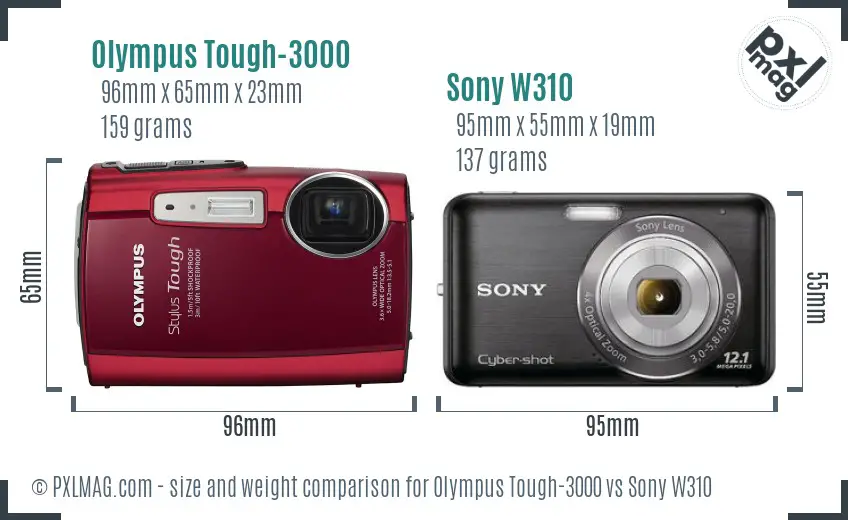 Olympus Tough-3000 vs Sony W310 size comparison