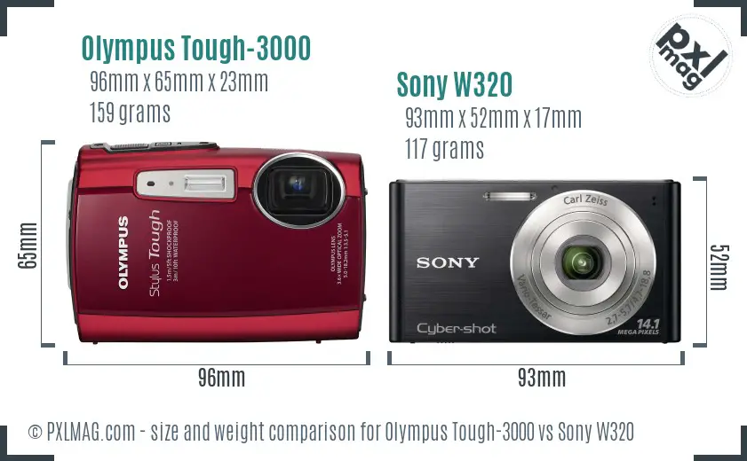 Olympus Tough-3000 vs Sony W320 size comparison