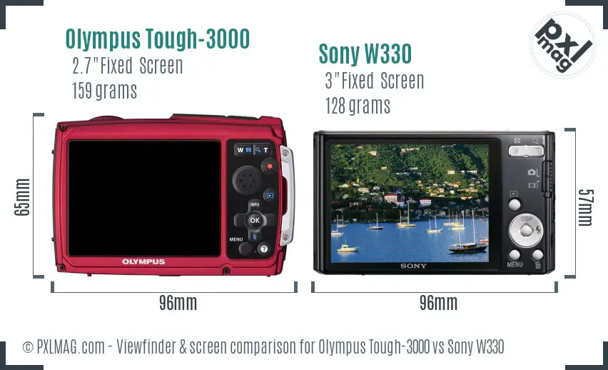 Olympus Tough-3000 vs Sony W330 Screen and Viewfinder comparison