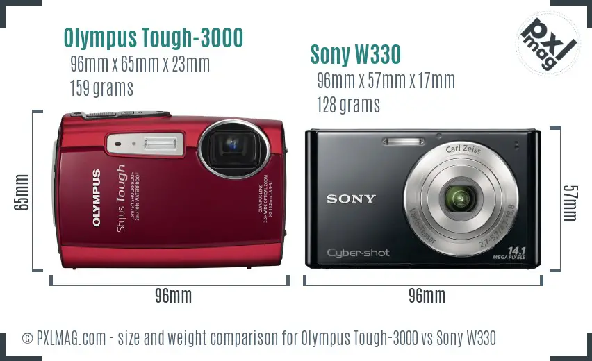 Olympus Tough-3000 vs Sony W330 size comparison