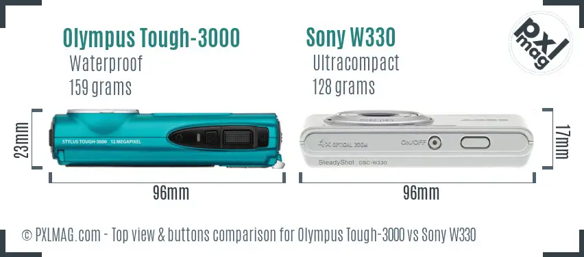 Olympus Tough-3000 vs Sony W330 top view buttons comparison