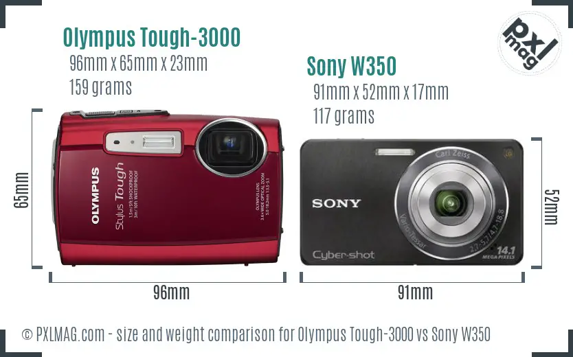 Olympus Tough-3000 vs Sony W350 size comparison