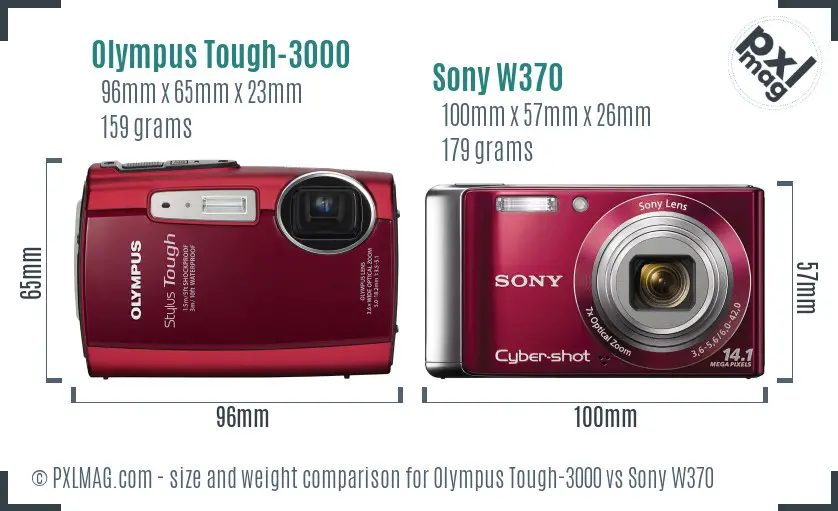 Olympus Tough-3000 vs Sony W370 size comparison