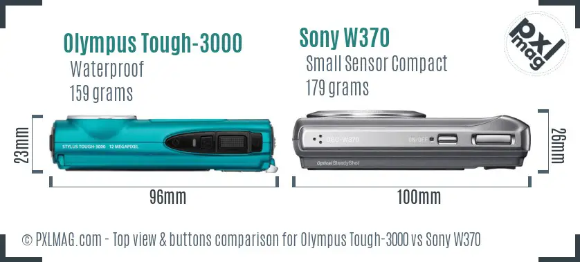 Olympus Tough-3000 vs Sony W370 top view buttons comparison